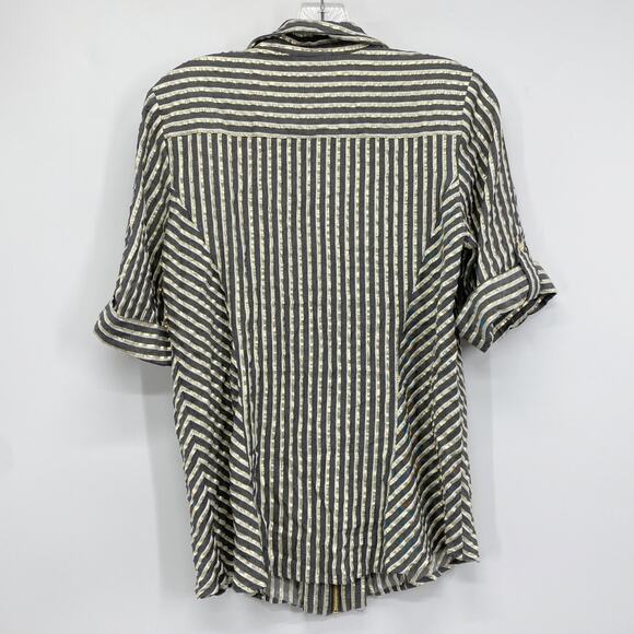 Anne Klein Gold Stripe Zip Front Blouse Women Short Sleeve Career Top - Picture 13 of 13